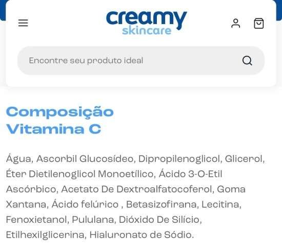 Composição em português vitamina C Creamy.